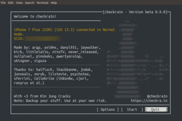 checkra1n Linux jailbreak screen