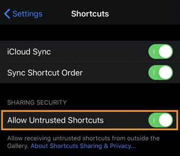 Allow untrusted Shortcuts