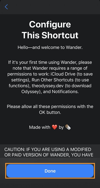 Configure Wander shortcut