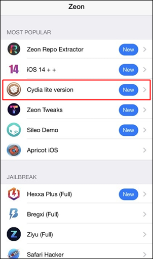 Zeon Cydia on iOS 14.2
