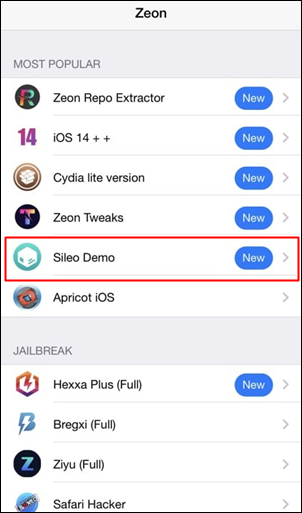 Zeon Sileo demo for iOS 14.2