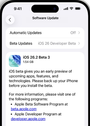 iOS 26.2 beta 3