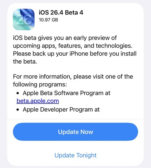 iOS 26.4 beta