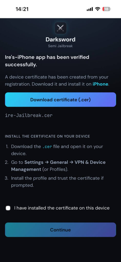 darksword certificate