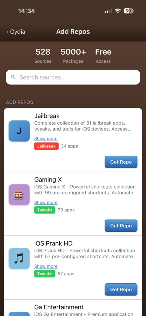 cydia repo list