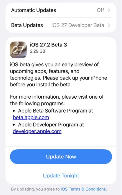 iOS 27.2 beta 3